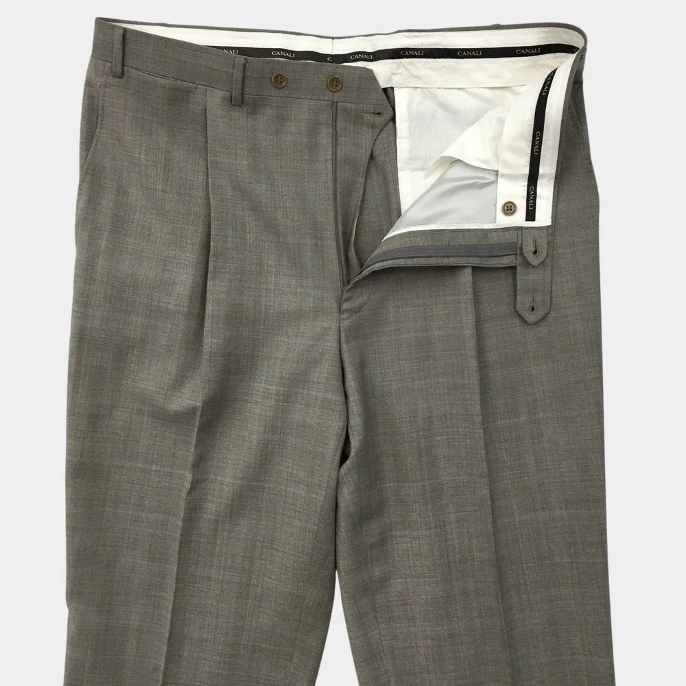 Canali Mens Plaid Pleated Wool Dress Pants Trousers Slacks Made in Italy Size 38
